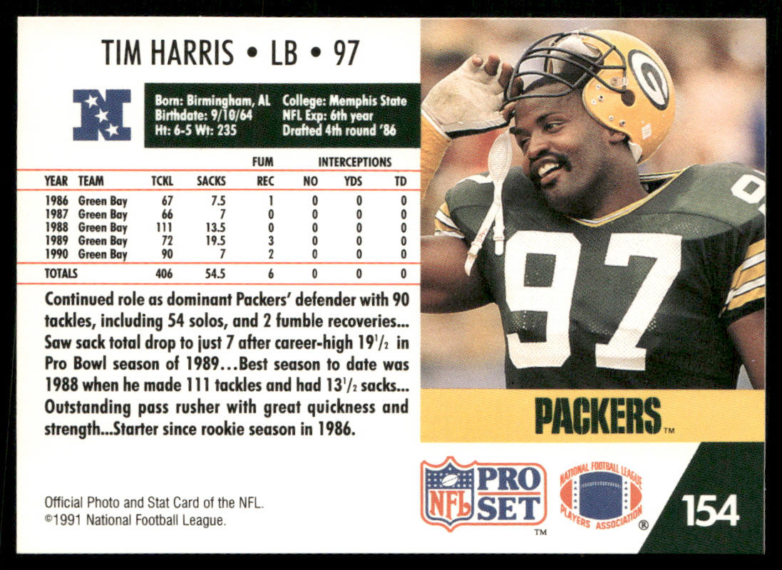 Tim Harris 1991 Pro Set #154 Green Bay Packers
