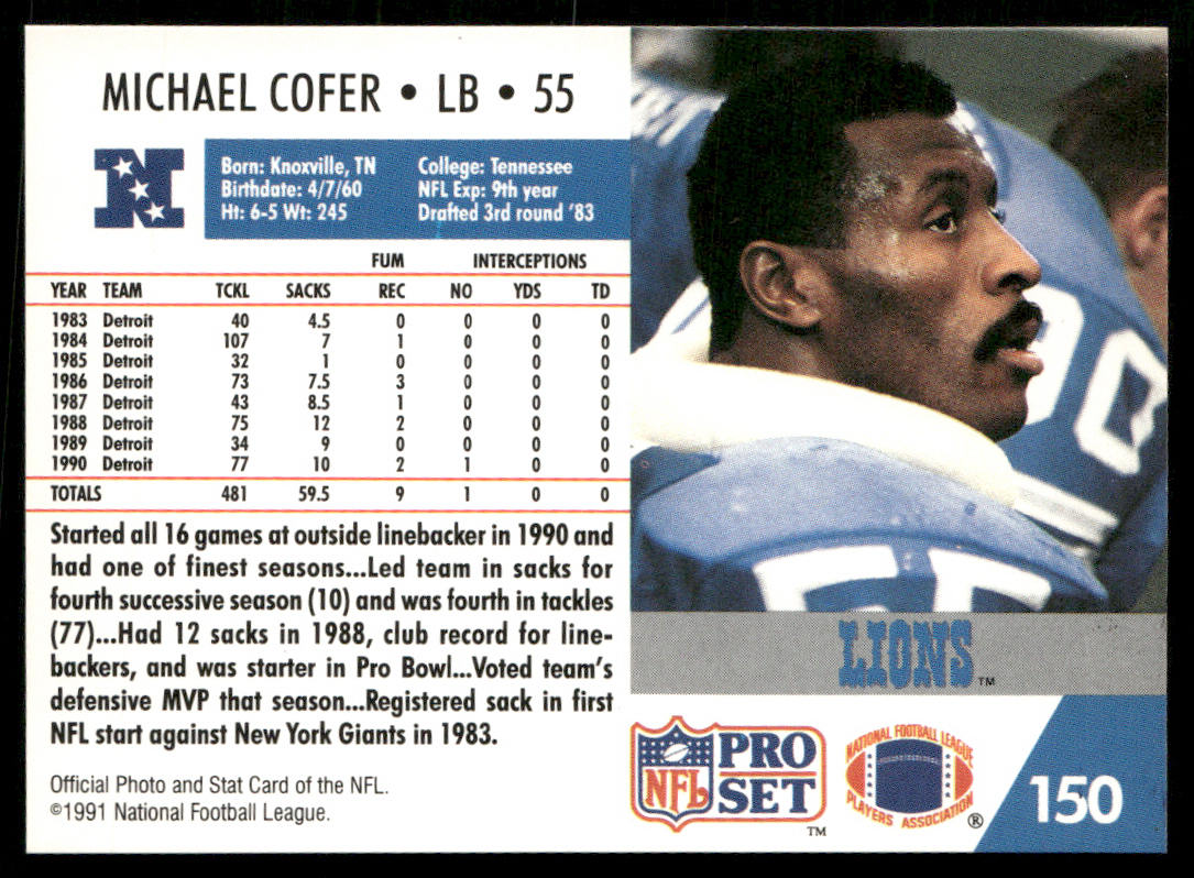 Michael Cofer 1991 Pro Set #150 Detroit Lions