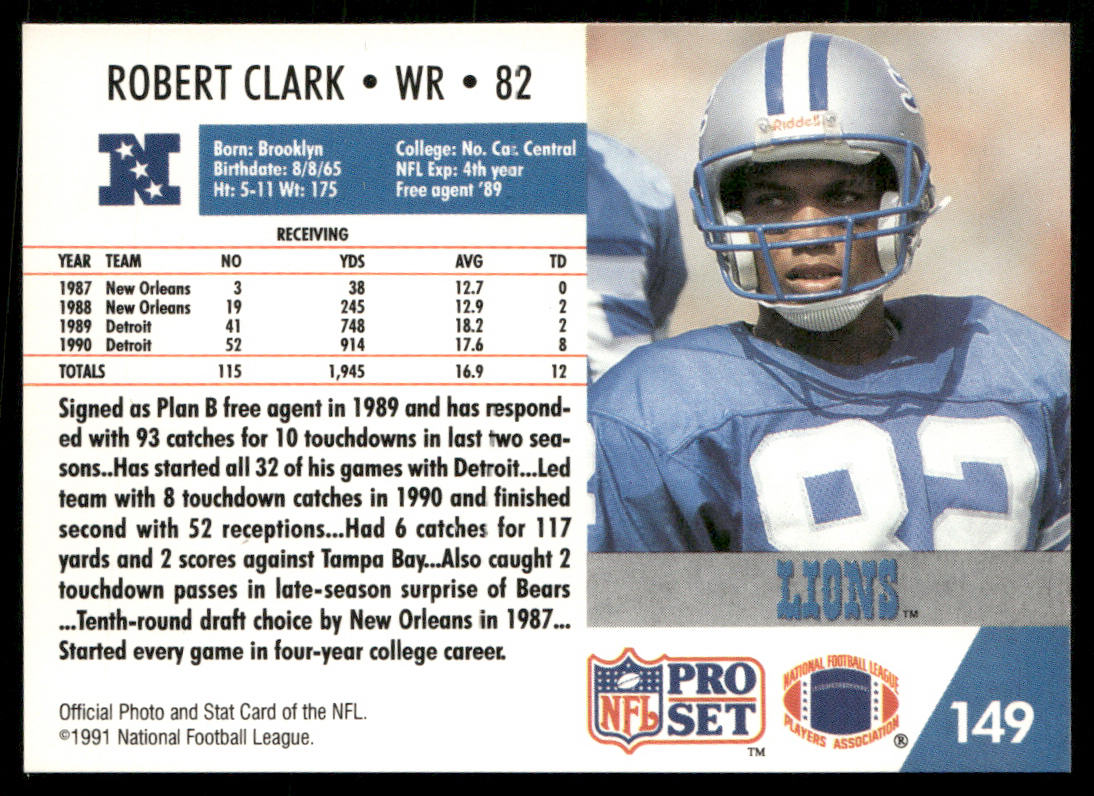 Robert Clark 1991 Pro Set #149 Detroit Lions