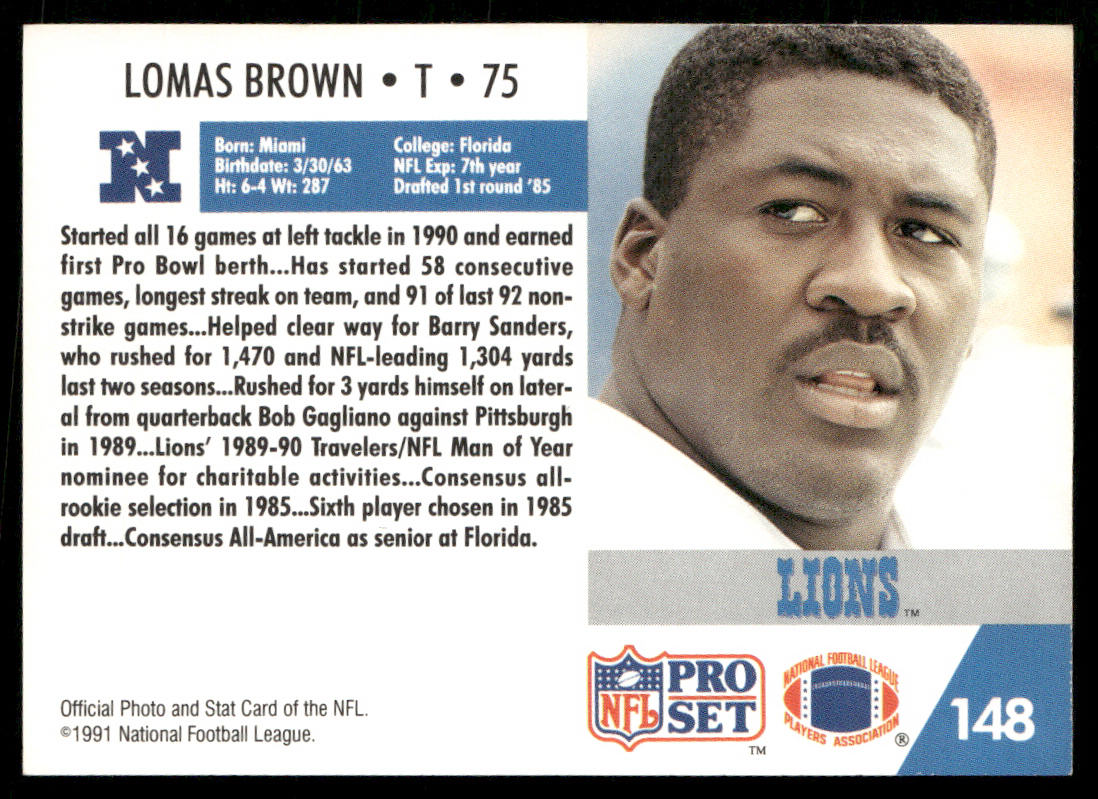 Lomas Brown 1991 Pro Set #148 Detroit Lions