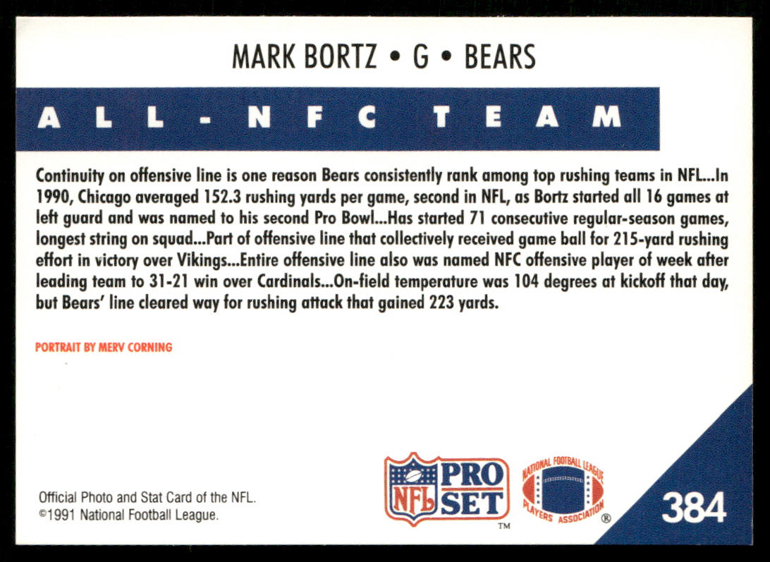 Mark Bortz 1991 Pro Set #384 Chicago Bears