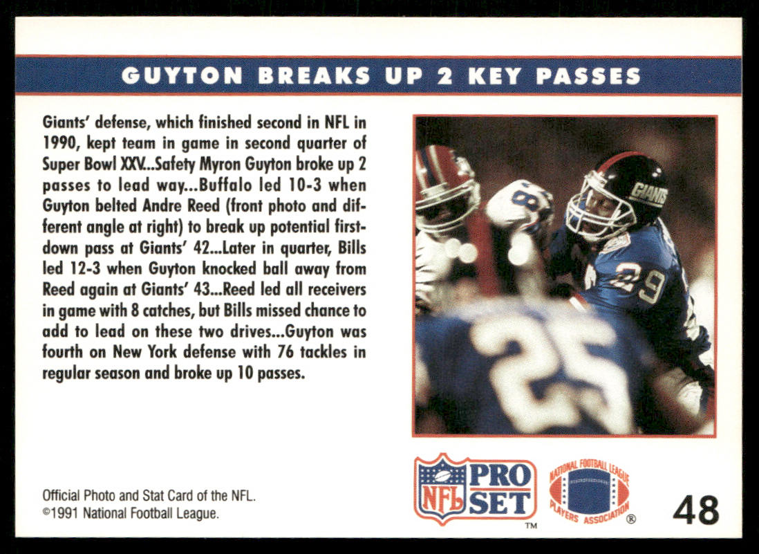 Guyton Breaks Up 2 Key Passes 1991 Pro Set #48 New York Giants