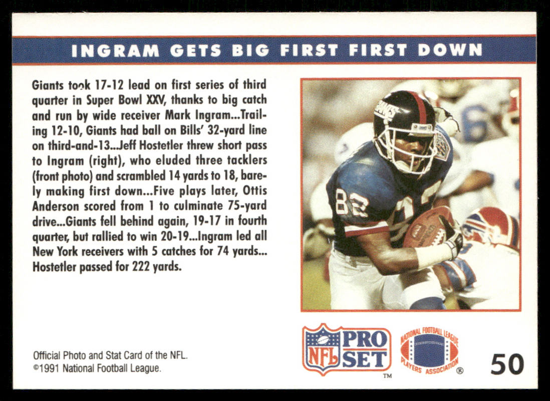 Ingram Gets Big First Down 1991 Pro Set #50 New York Giants