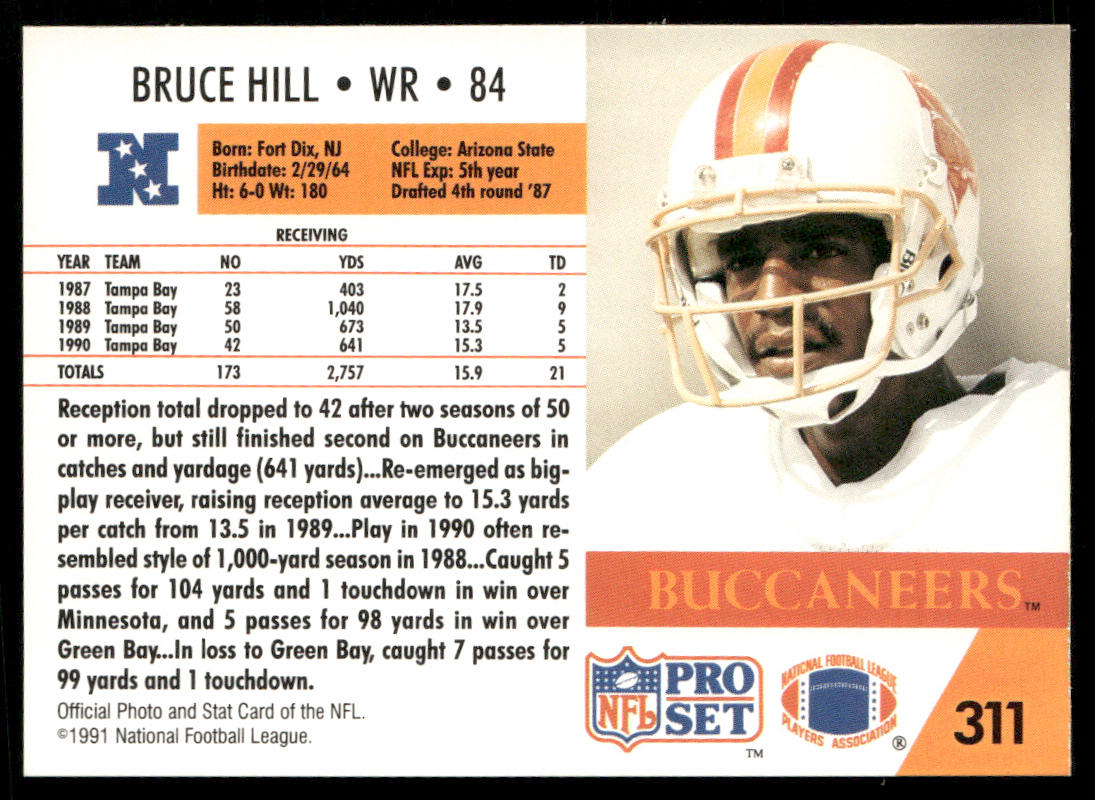 Bruce Hill 1991 Pro Set #311 Tampa Bay Buccaneers
