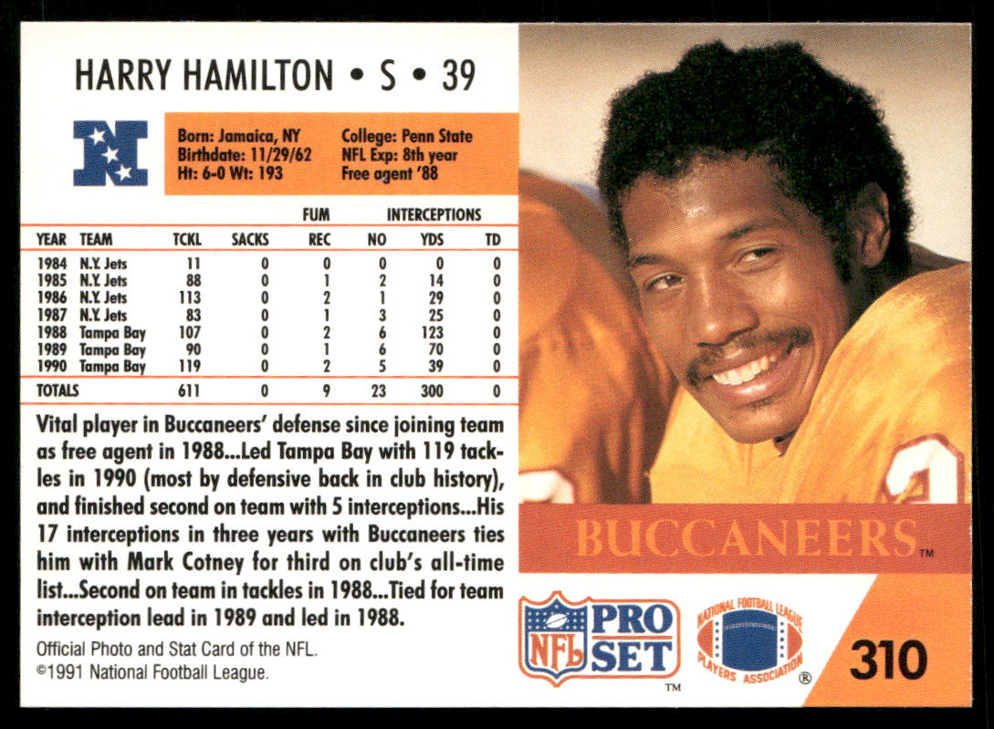Harry Hamilton 1991 Pro Set #310 Tampa Bay Buccaneers