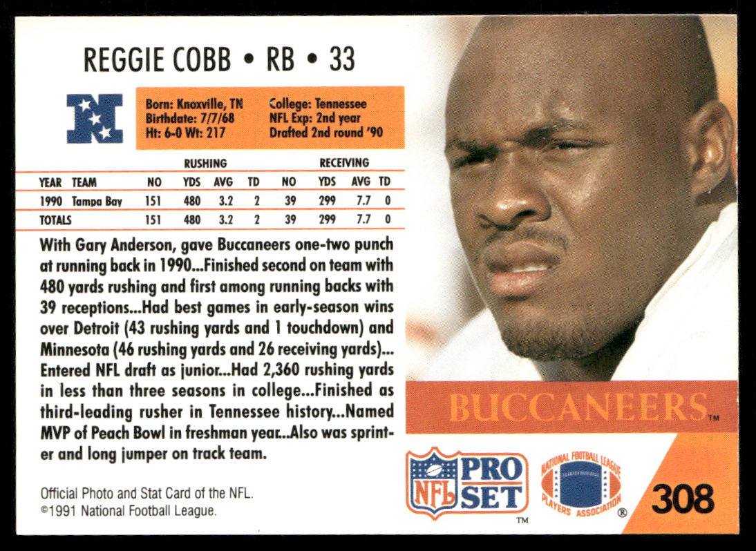 Reggie Cobb 1991 Pro Set #308 Tampa Bay Buccaneers
