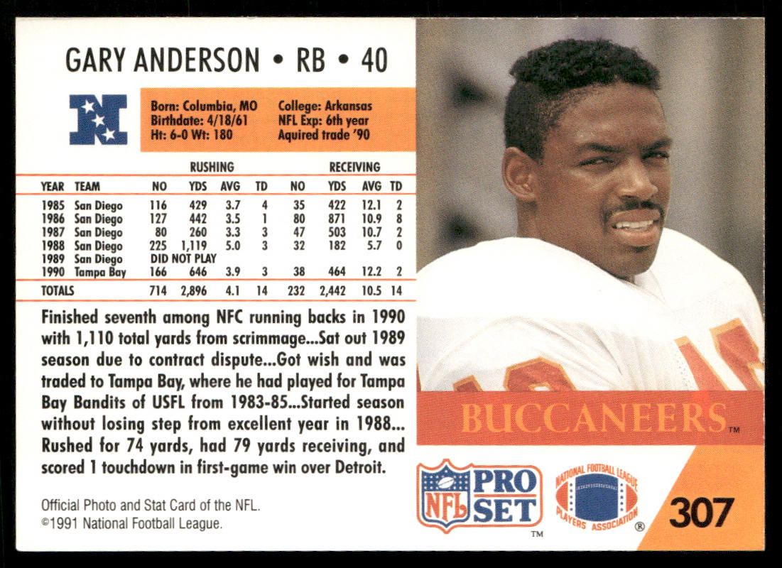 Gary Anderson 1991 Pro Set #307 Tampa Bay Buccaneers