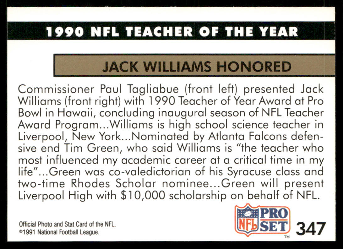 1990 NFL Teacher of the Year 1991 Pro Set #347