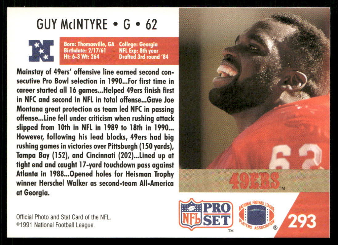 Guy McIntyre 1991 Pro Set #293 San Francisco 49ers