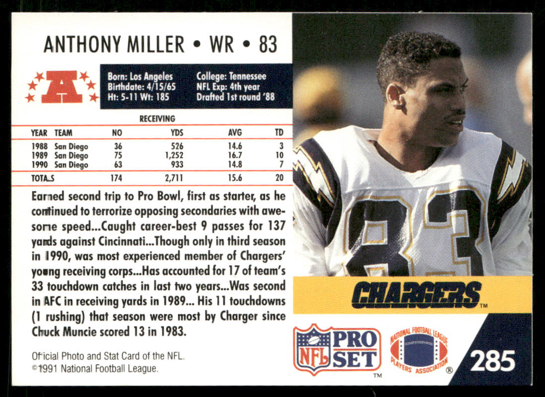 Anthony Miller 1991 Pro Set #285 San Diego Chargers