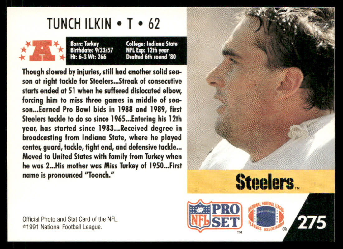 Tunch Ilkin 1991 Pro Set #275 Pittsburgh Steelers