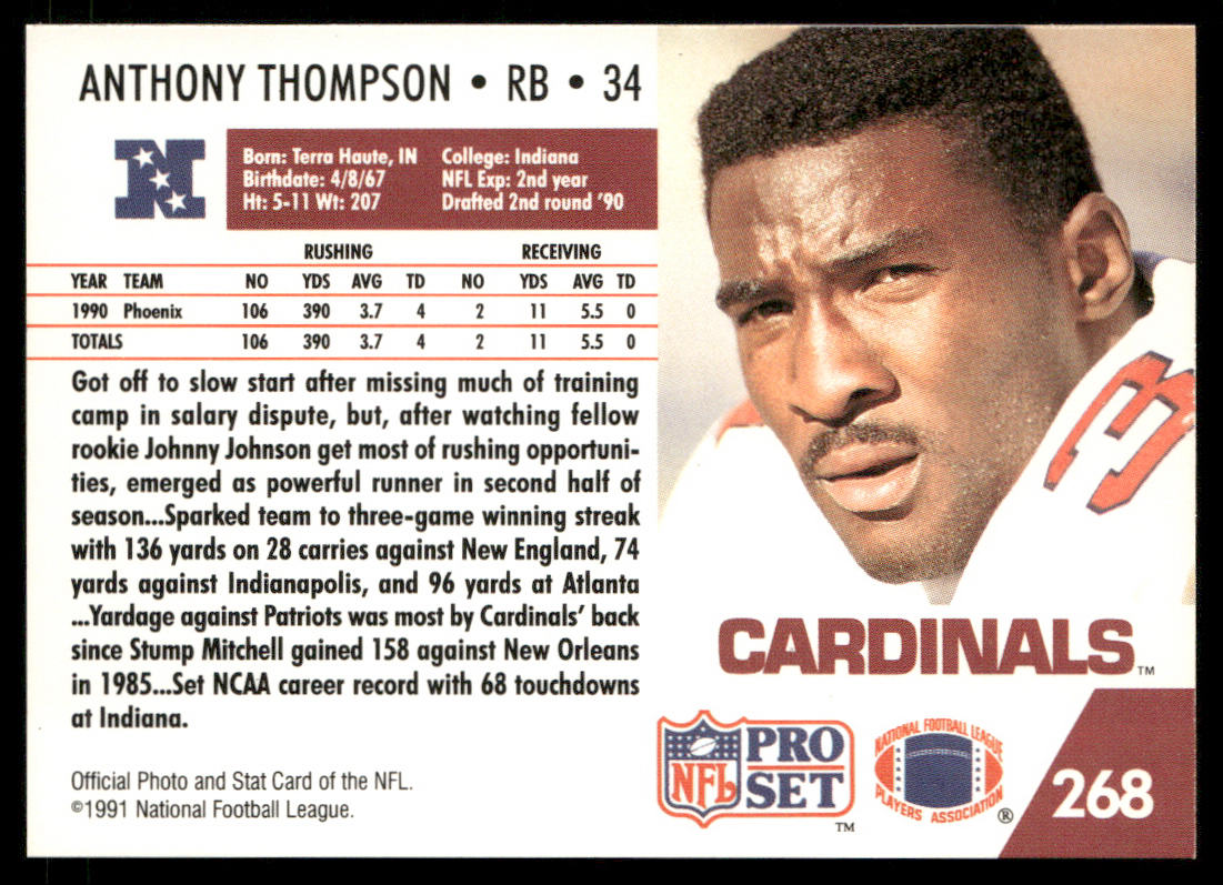 Anthony Thompson 1991 Pro Set #268 Phoenix Cardinals