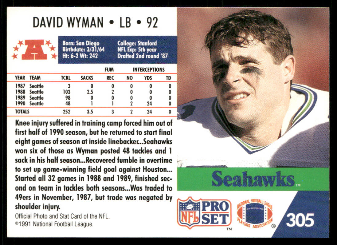 David Wyman 1991 Pro Set #305 Seattle Seahawks