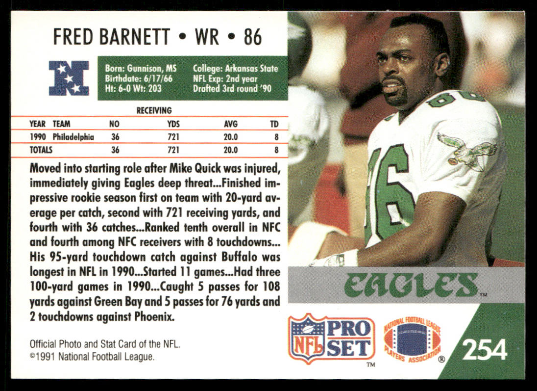 Fred Barnett 1991 Pro Set #254 Philadelphia Eagles