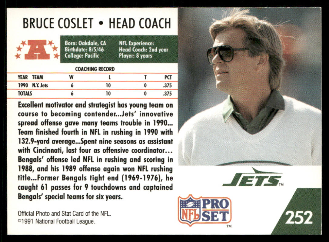 Bruce Coslet 1991 Pro Set #252 New York Jets