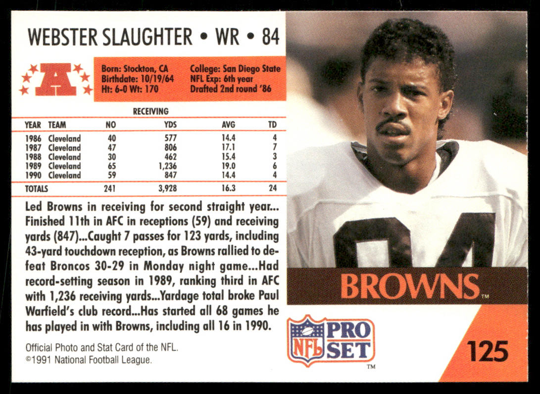 Webster Slaughter 1991 Pro Set #125a Cleveland Browns