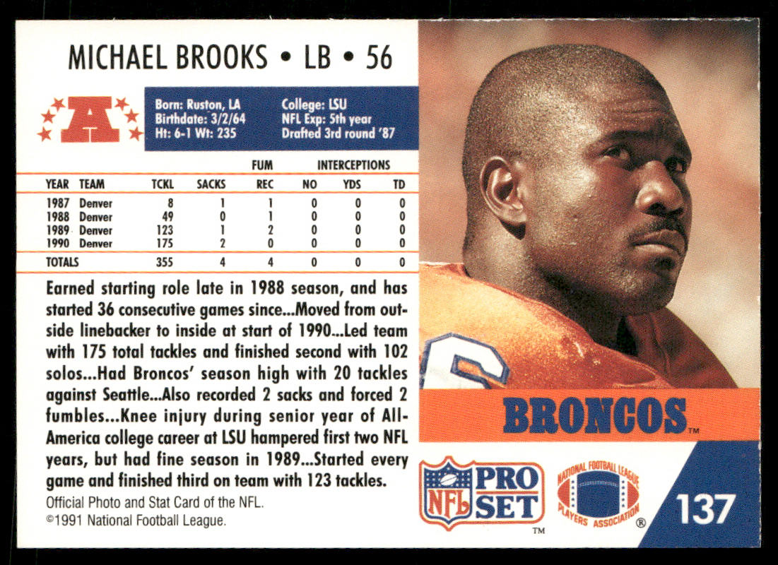 Michael Brooks 1991 Pro Set #137 Denver Broncos