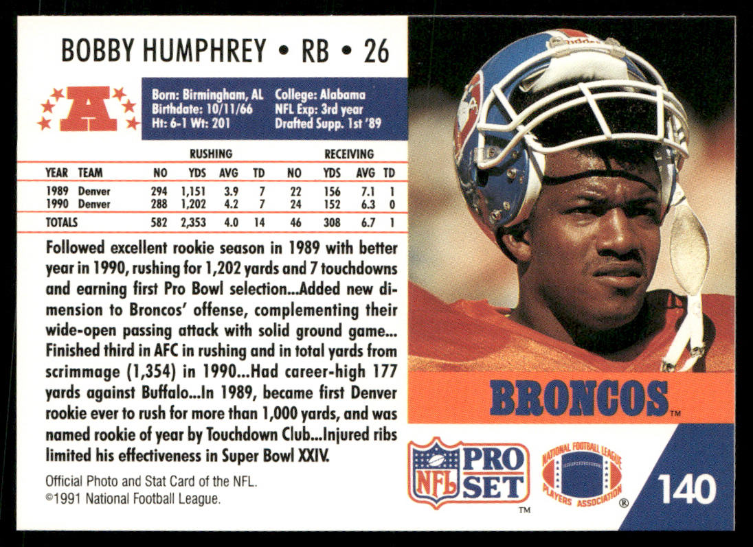 Bobby Humphrey 1991 Pro Set #140 Denver Broncos