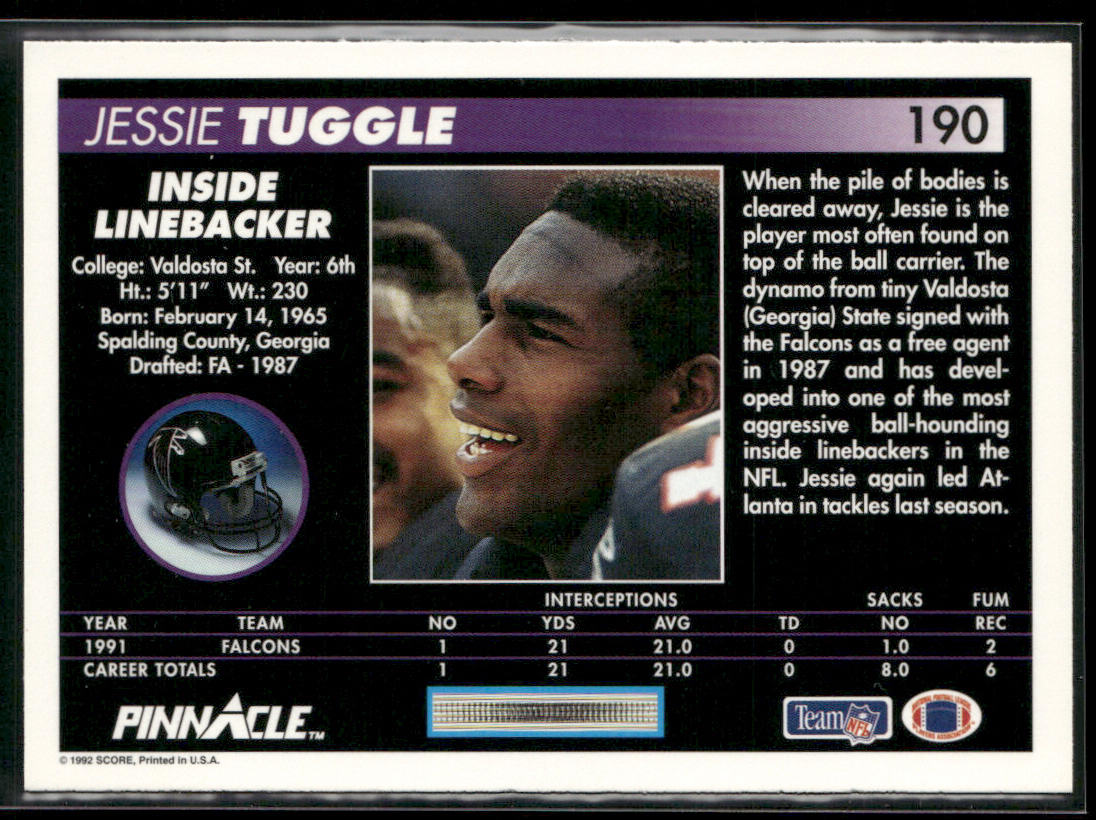 Jessie Tuggle 1992 Pinnacle #190 Atlanta Falcons