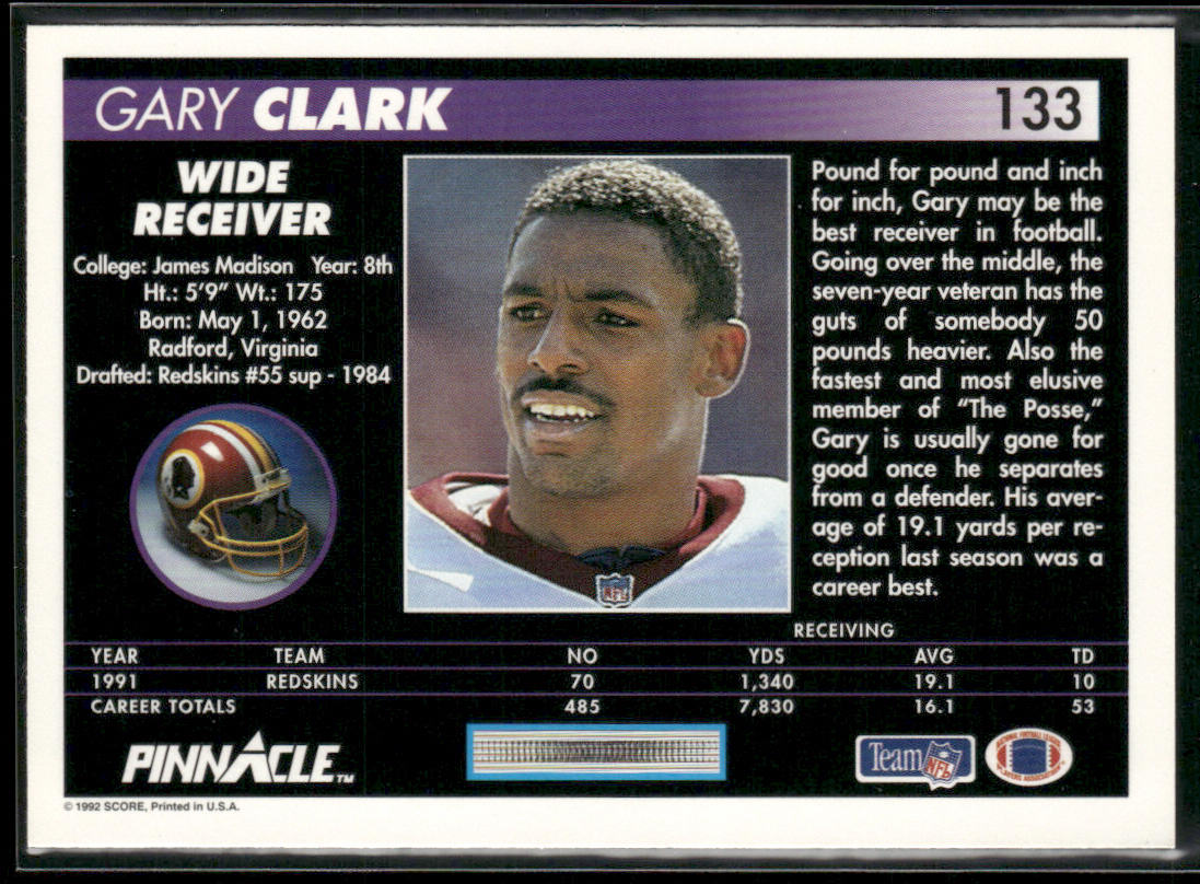 Gary Clark 1992 Pinnacle #133 Washington Redskins
