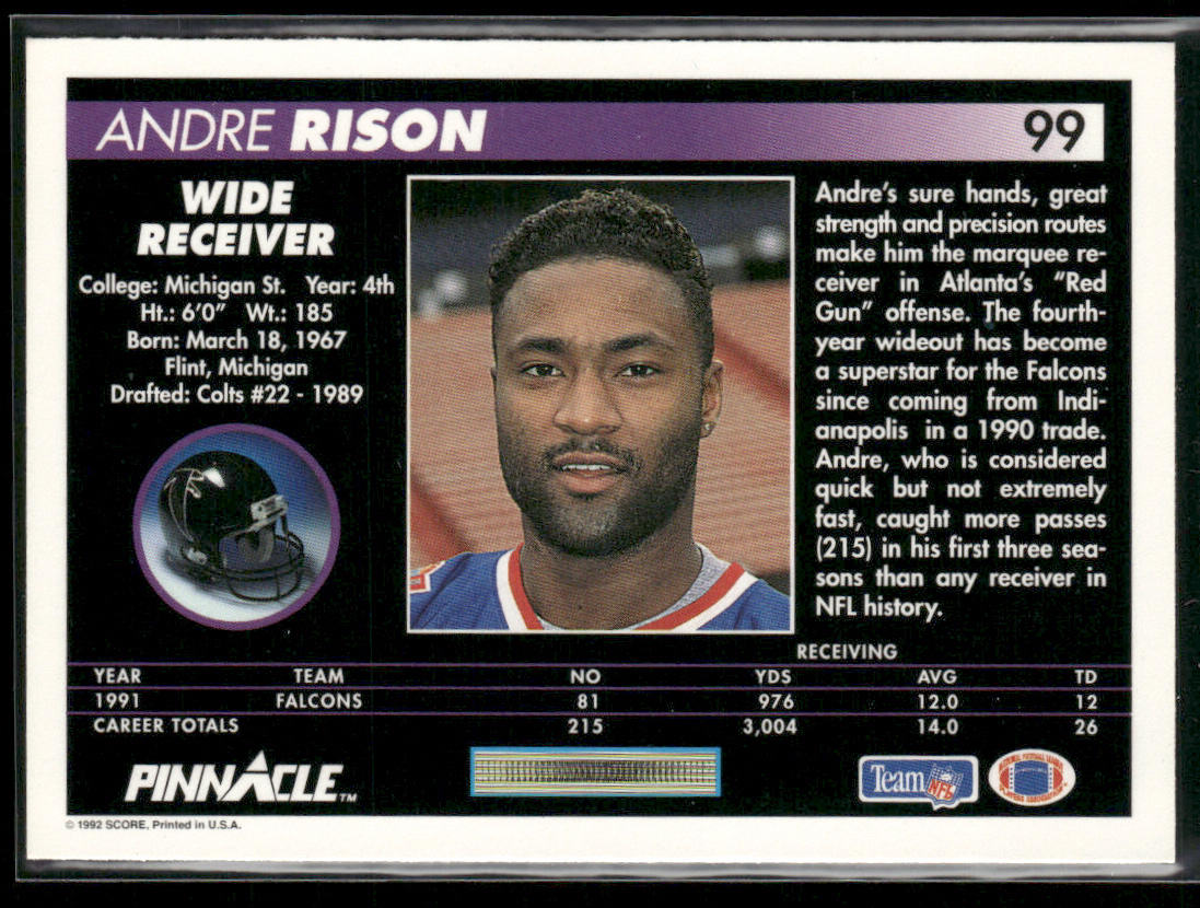 Andre Rison 1992 Pinnacle #99 Atlanta Falcons