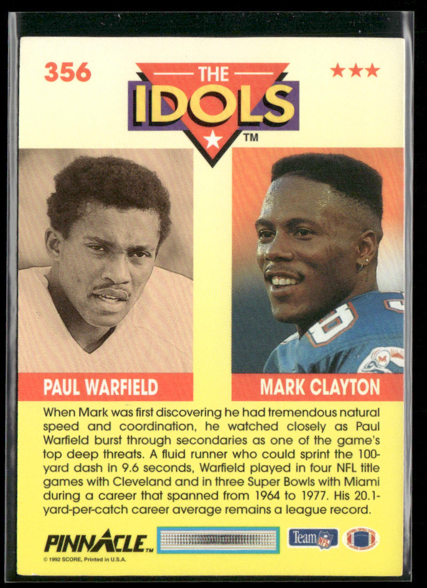 Mark Clayton / Paul Warfield 1992 Pinnacle #356 Miami Dolphins