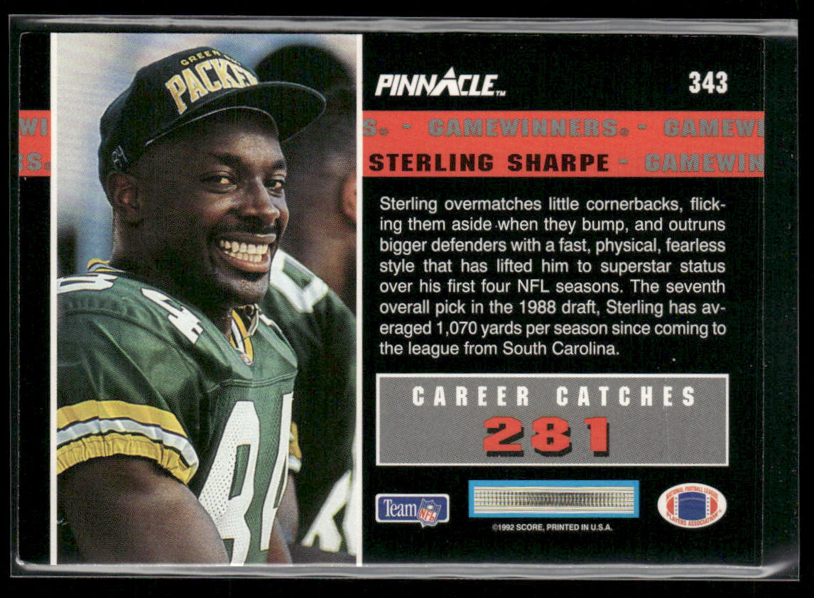 Sterling Sharpe 1992 Pinnacle #343 Green Bay Packers