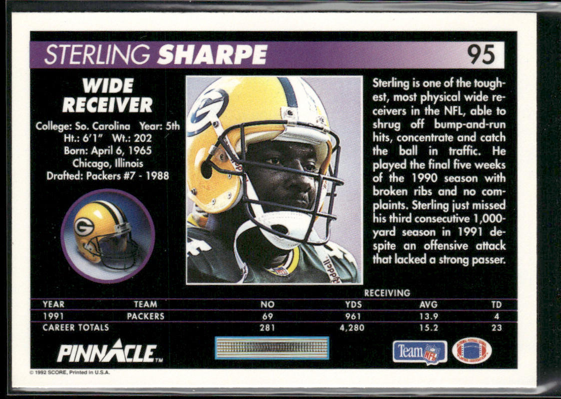 Sterling Sharpe 1992 Pinnacle #95 Green Bay Packers