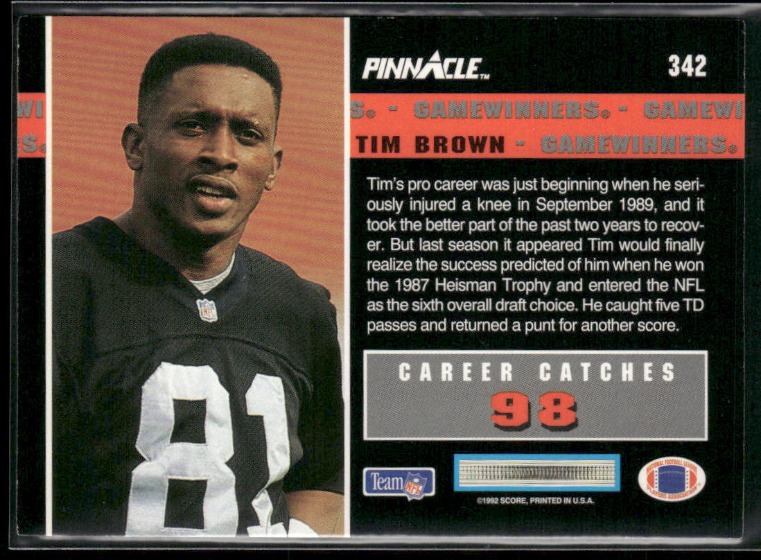 Tim Brown 1992 Pinnacle #342 Los Angeles Raiders
