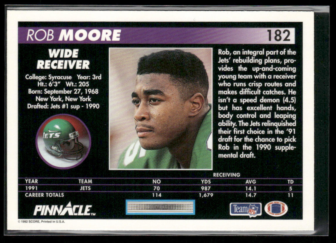 Rob Moore 1992 Pinnacle #182 New York Jets