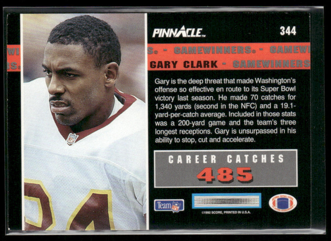Gary Clark 1992 Pinnacle #344 Washington Redskins