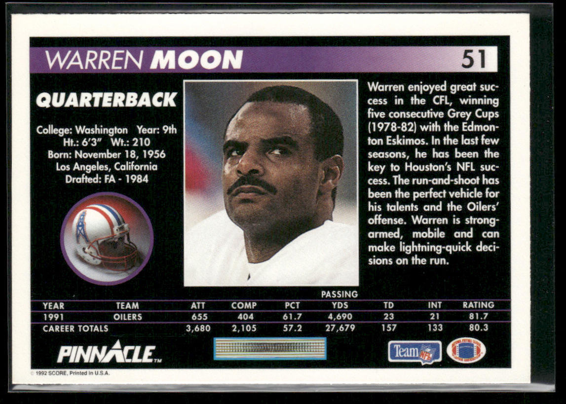 Warren Moon 1992 Pinnacle #51 Houston Oilers