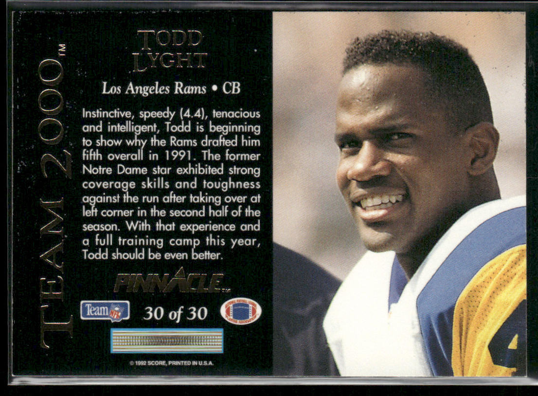 Todd Lyght 1992 Pinnacle Team 2000 #30 Los Angeles Rams