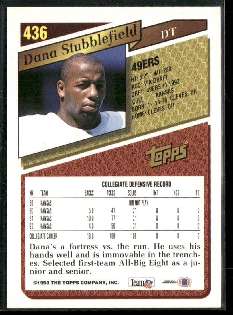 Dana Stubblefield 1993 Topps #436 San Francisco 49ers
