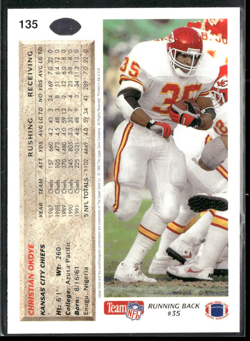 Christian Okoye 1992 Upper Deck #135 Kansas City Chiefs