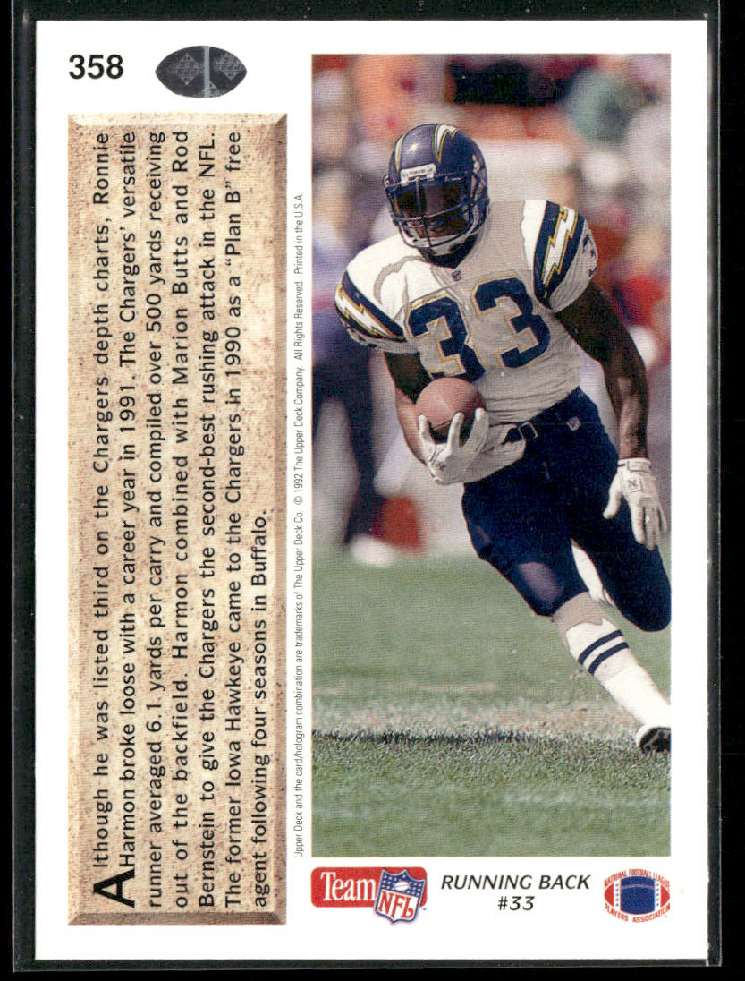Ronnie Harmon 1992 Upper Deck #358 San Diego Chargers