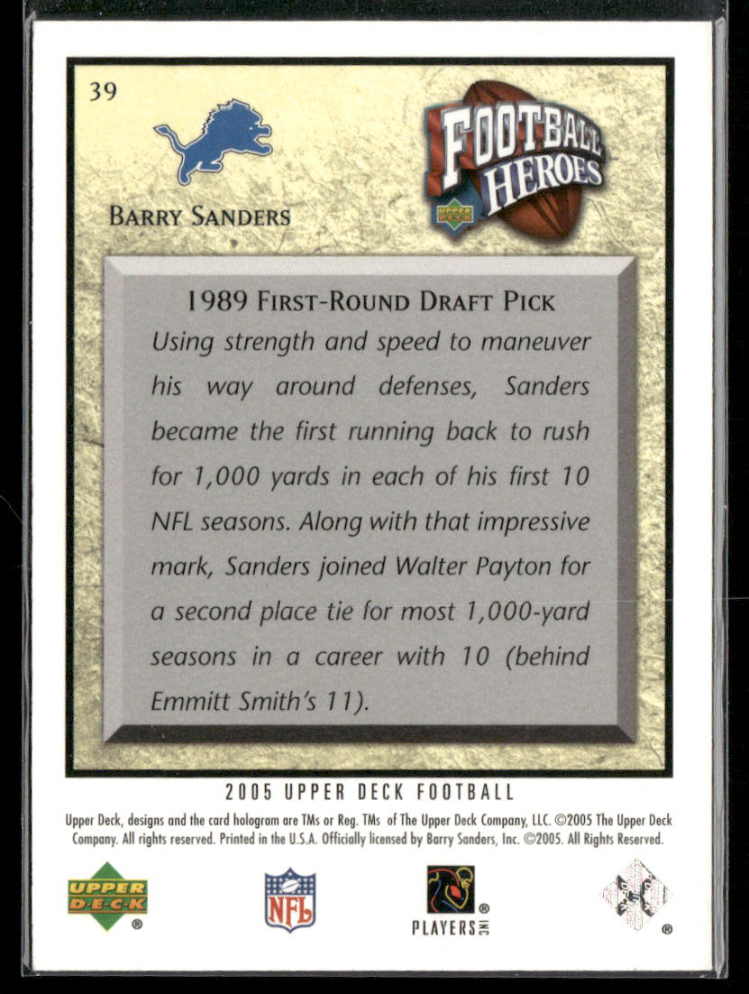 Barry Sanders 2005 Upper Deck Football Heroes: Barry Sanders #39 Detroit Lions