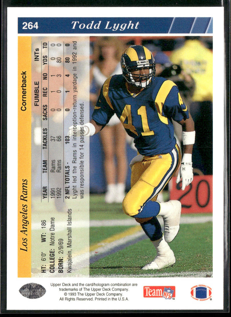 Todd Lyght 1993 Upper Deck #264 Los Angeles Rams