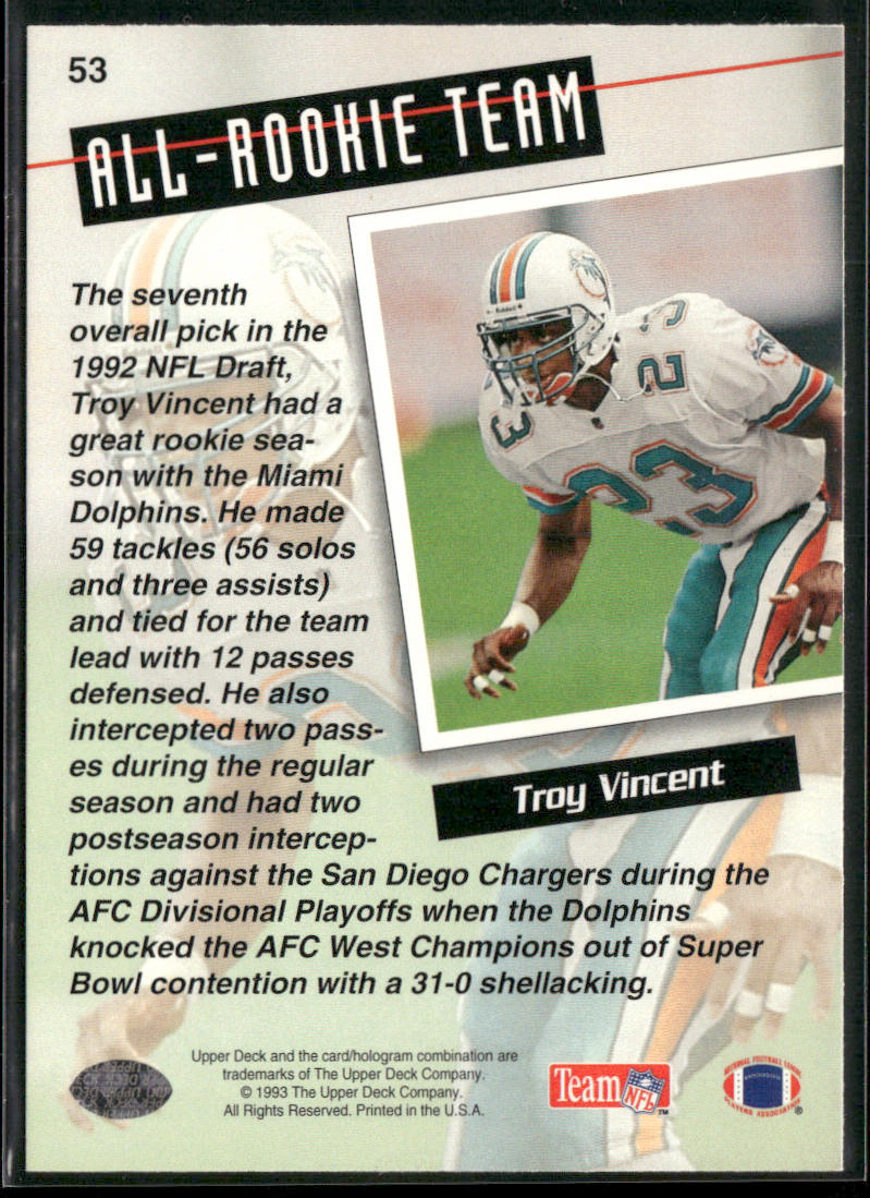 Troy Vincent 1993 Upper Deck #53 Miami Dolphins
