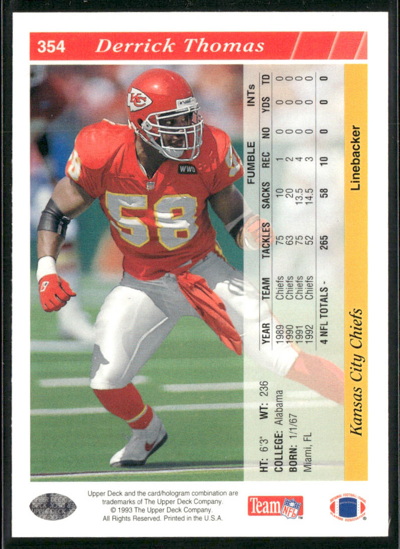 Derrick Thomas 1993 Upper Deck #354 Kansas City Chiefs