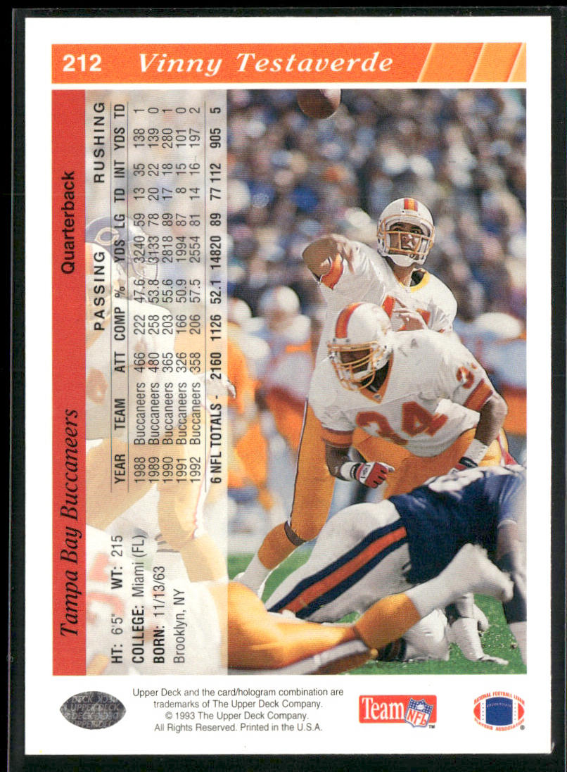 Vinny Testaverde 1993 Upper Deck #212 Cleveland Browns