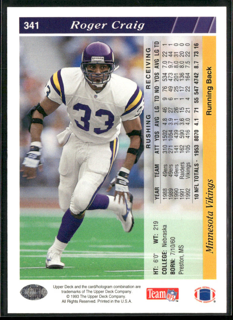 Roger Craig 1993 Upper Deck #341 Minnesota Vikings