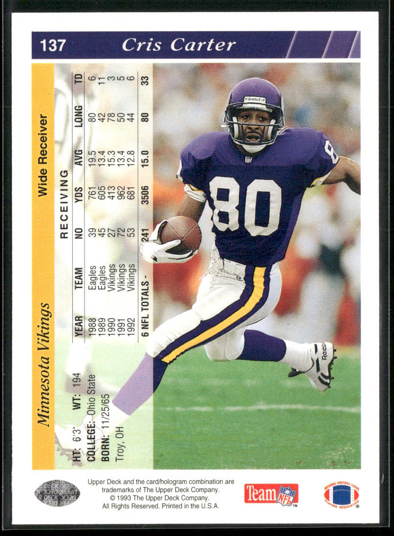 Cris Carter 1993 Upper Deck #137 Minnesota Vikings