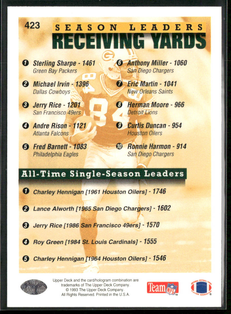Sterling Sharpe 1993 Upper Deck #423 Green Bay Packers
