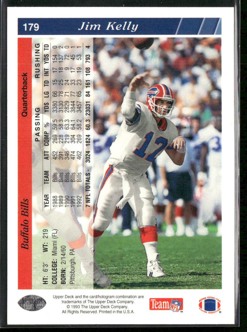 Jim Kelly 1993 Upper Deck #179 Buffalo Bills