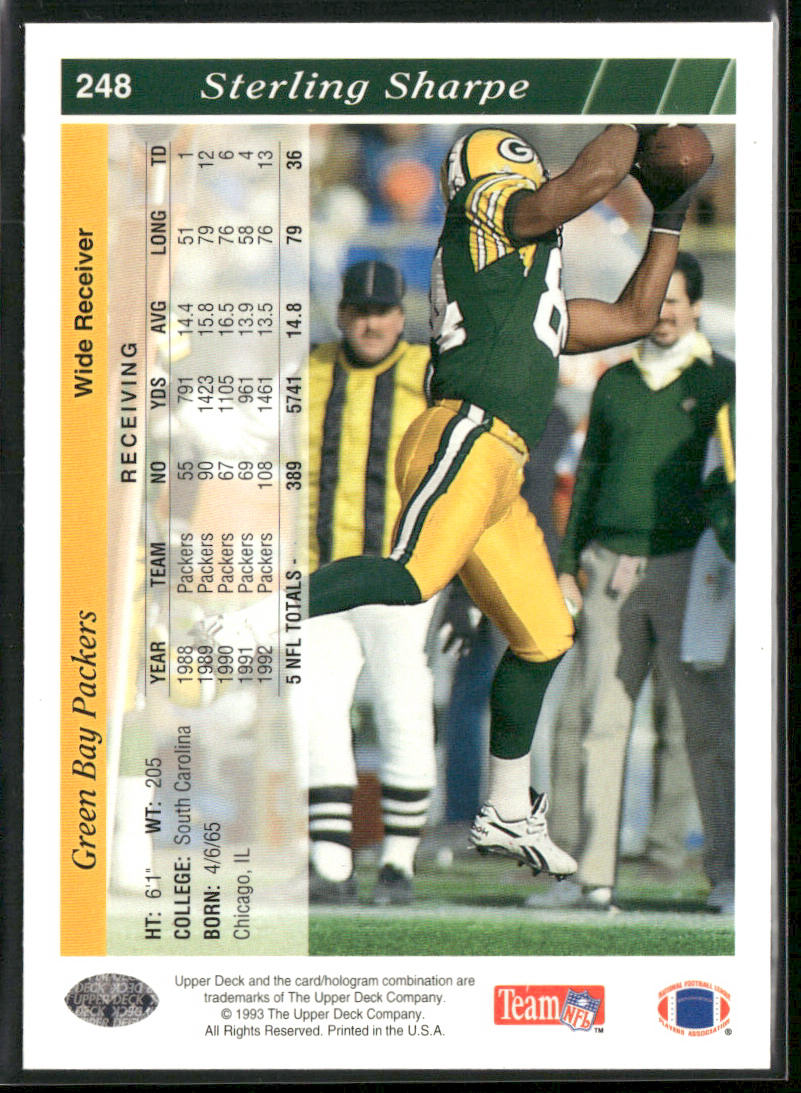 Sterling Sharpe 1993 Upper Deck #248 Green Bay Packers