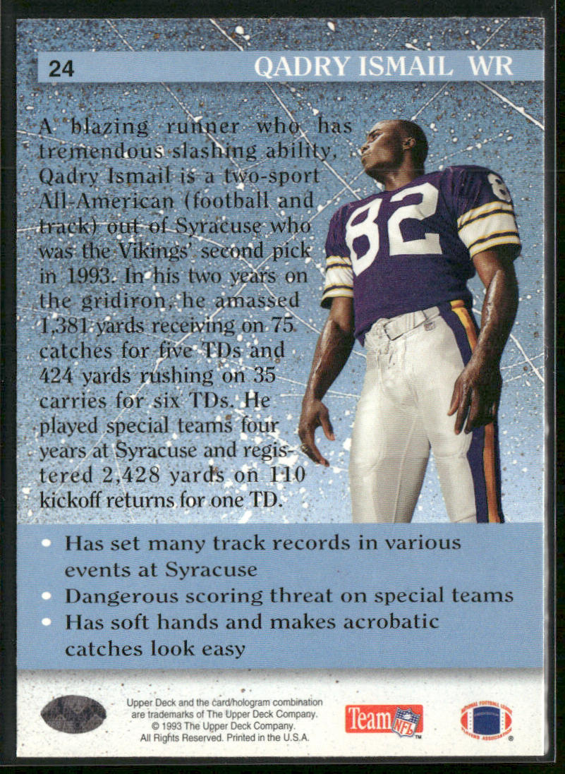Qadry Ismail 1993 Upper Deck #24 RC Minnesota Vikings