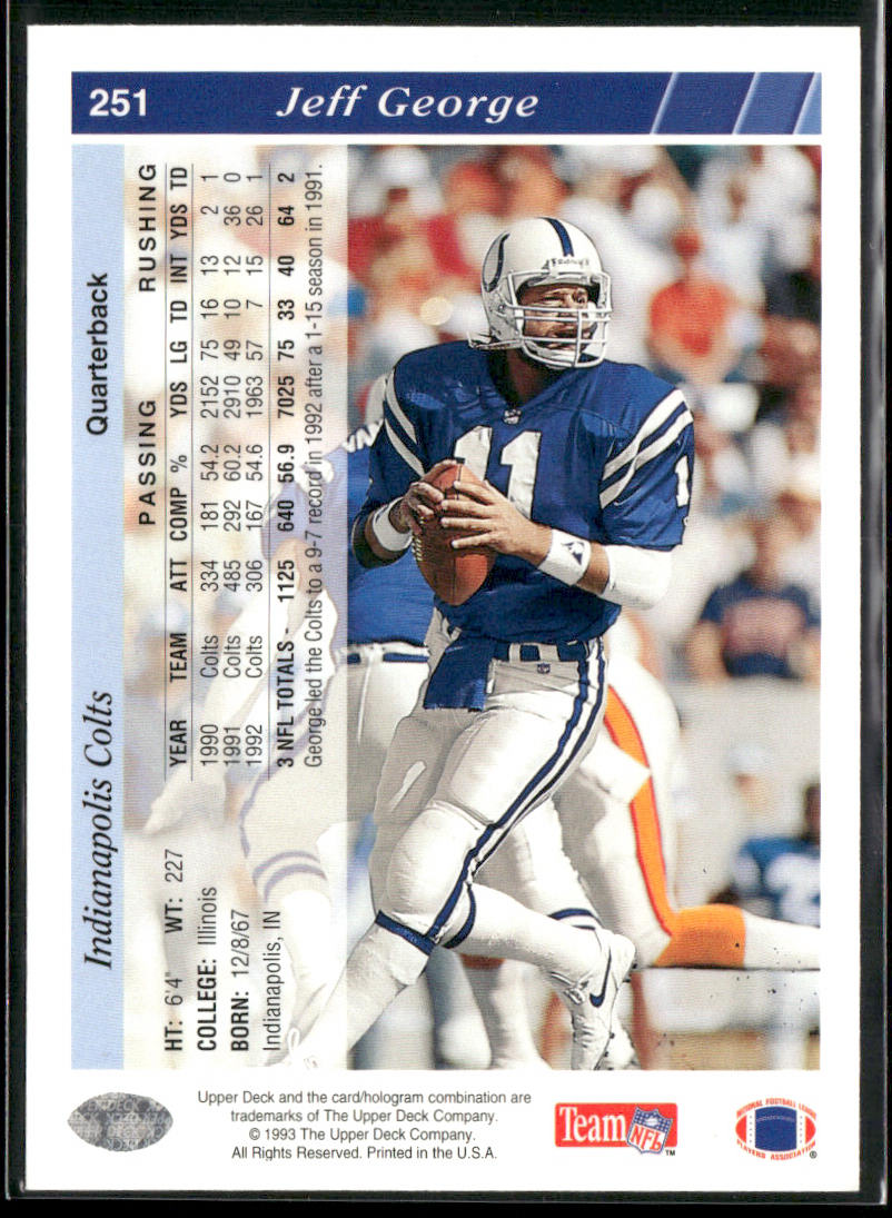 Jeff George 1993 Upper Deck #251 Indianapolis Colts
