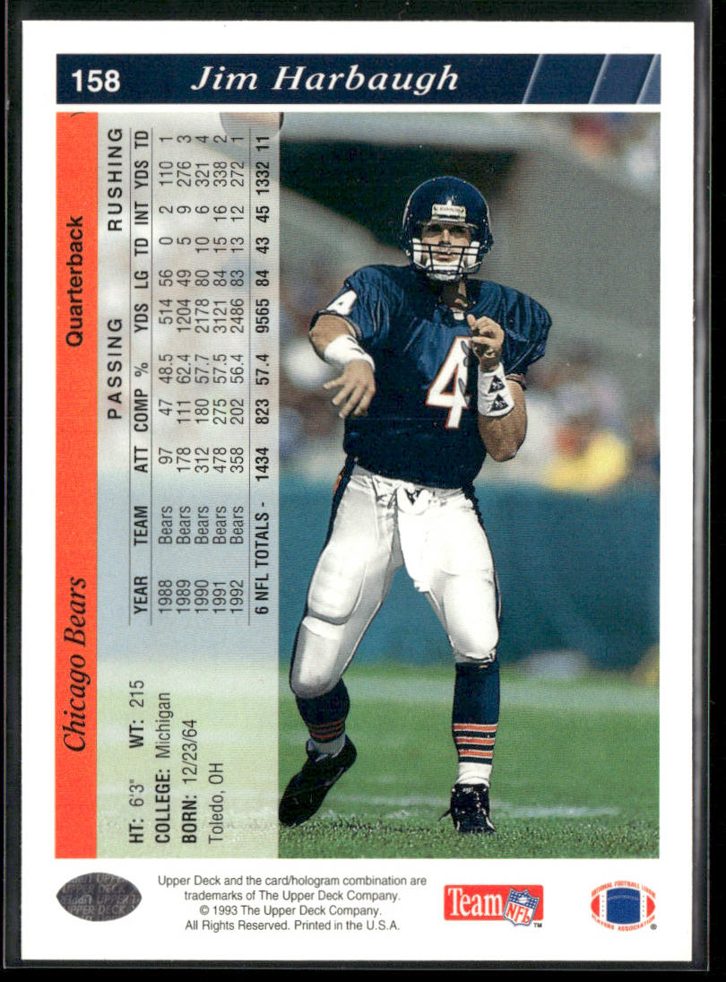 Jim Harbaugh 1993 Upper Deck #158 Chicago Bears