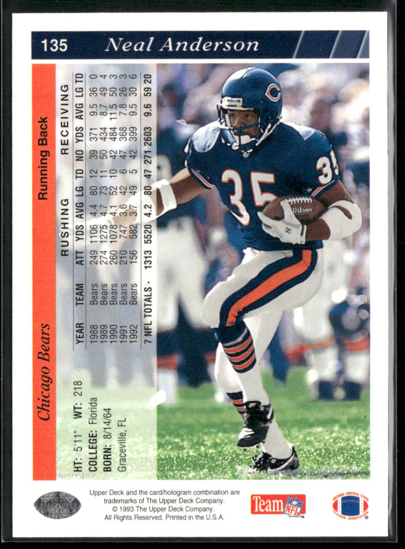 Neal Anderson 1993 Upper Deck #135 Chicago Bears